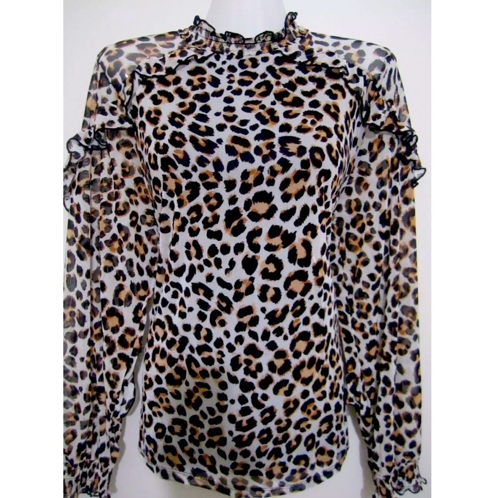 Leopard Cheetah Animal Print Ruffle Mesh Top - image 6